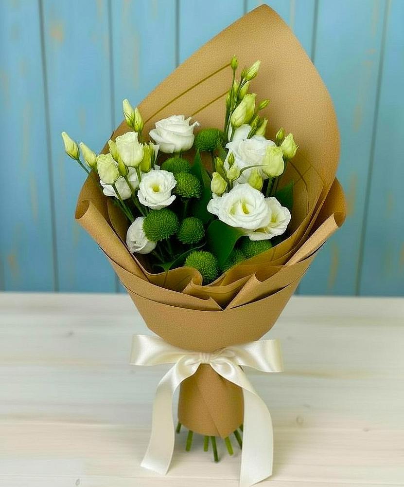 Букет цветов из: Хризантемы и Лизиантусы в Гальчино