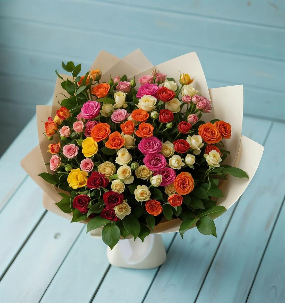 Букет Микс из разноцветных кустовых роз в Гальчино