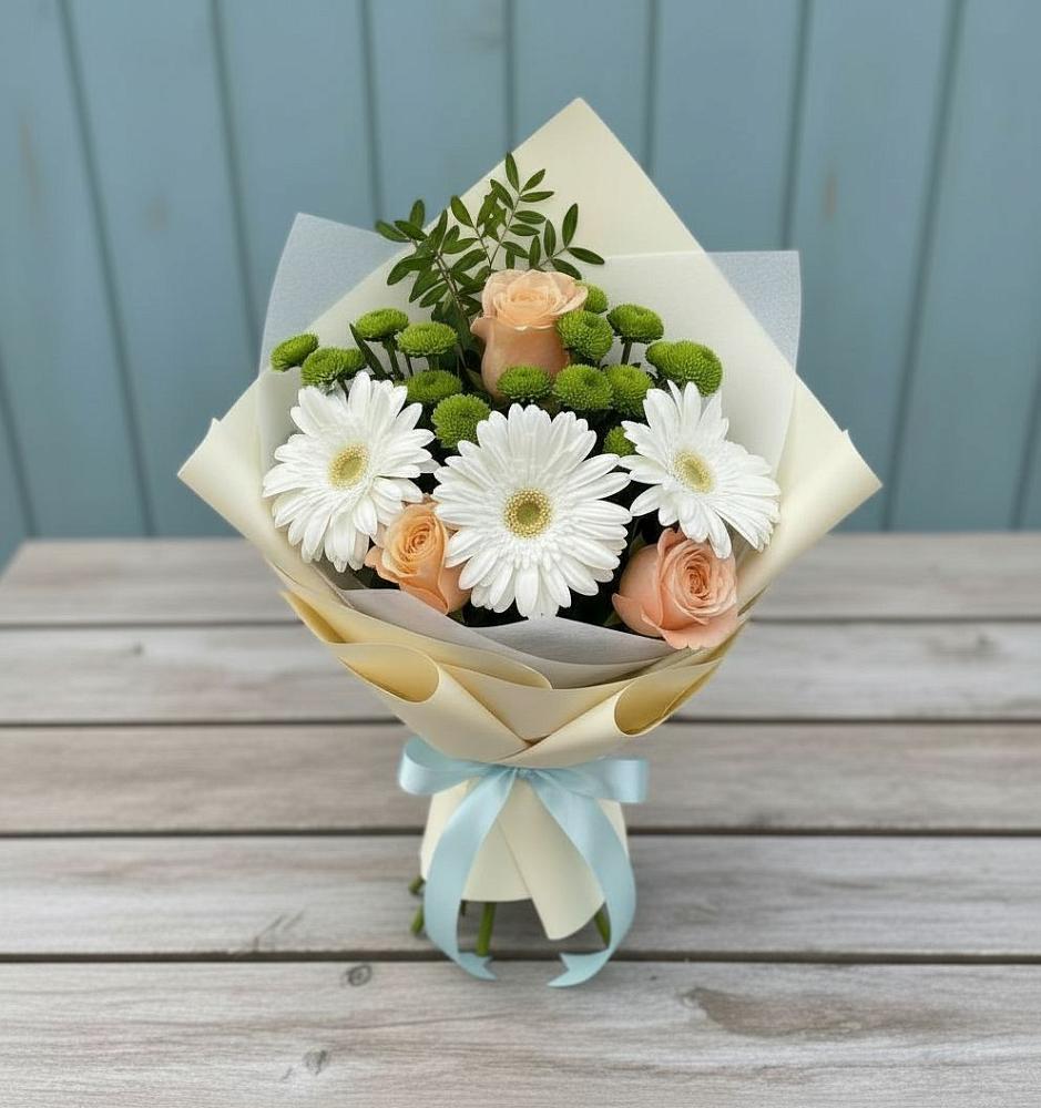 Букет цветов из: Герберы, Розы и Хризантемы в Гальчино